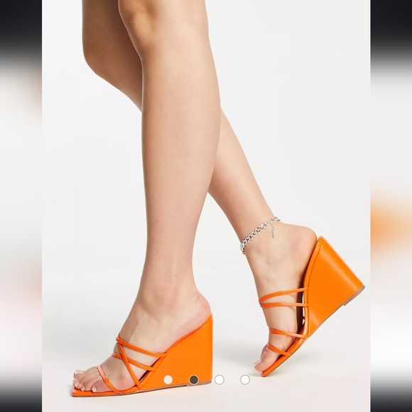 NEWOB Topshop Rocco Orange Strappy Summer Slip On Wedge Sandals 6.5 - Picture 2 of 6